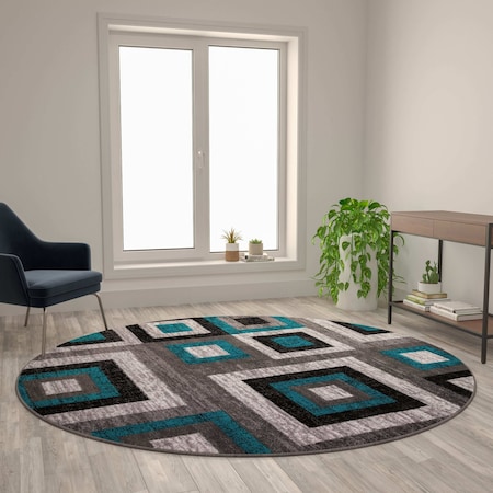 Flash Furniture Turquoise 8' x 8' Round Modern Geometric Area Rug OK-HCF-7146ATUR-8R-TUR-GG